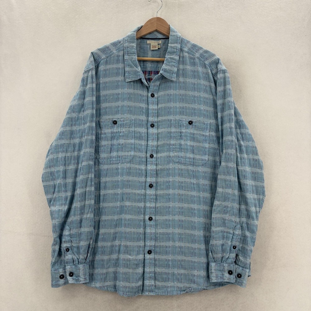 Carbon2Cobalt Shirt Mens XL Blue Textured Check Long Sleeve Button Up Casual